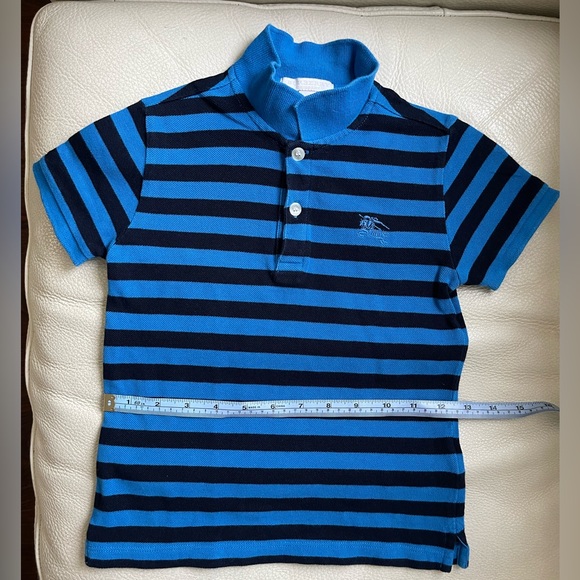 Burberry Striped Blue/Black Polo T Shirt with 2 Buttons / Logo  (Unisex) Size 6Y - Picture 4 of 6